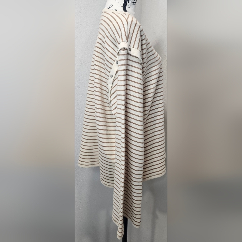 Maeve By Anthropologie Women's Slouchy Striped Long-Sleeve Tee Brown Size XL - Picture 7 of 13